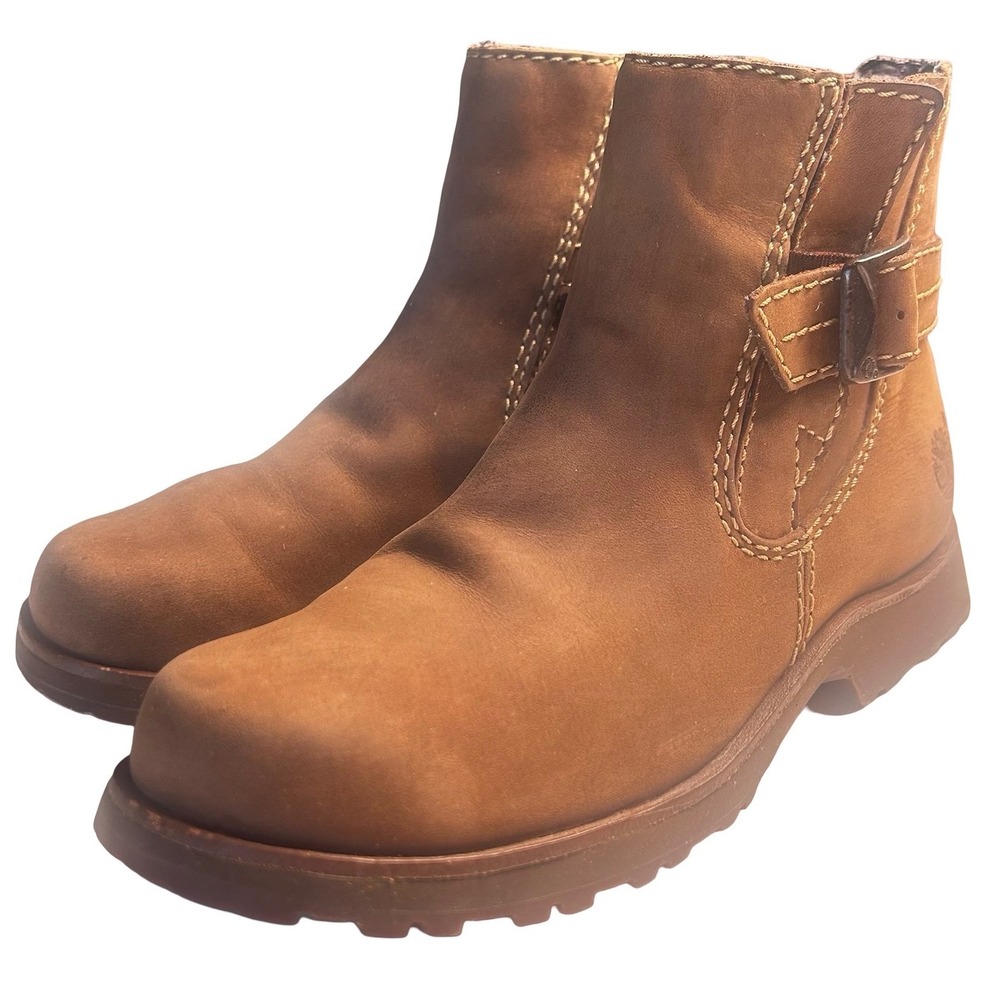 Timberland Leather Ankle Boots Women's Size 7M Buckle Lug Sole Gorpcore Utility